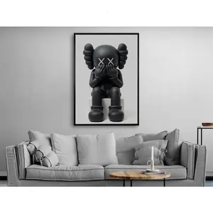 Black Kaws Print, Kaws Decor, Kaws Wall Art, Kaws Poster, Framed Wall Decor, Decorative Wall Art, No Frame Decoration Gift Glossy Ornaments Artistic Room (No Framed)