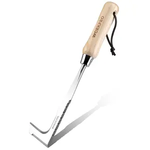 WORKPRO Crack Weeder, 12" Stainless Steel Crevice Weeding Tool with Ash Wooden Handle, L-Shaped Side-Walk Weed Puller Spatula, for Garden Lawn Yard Patio Terrace Paving Moss Garden Tool