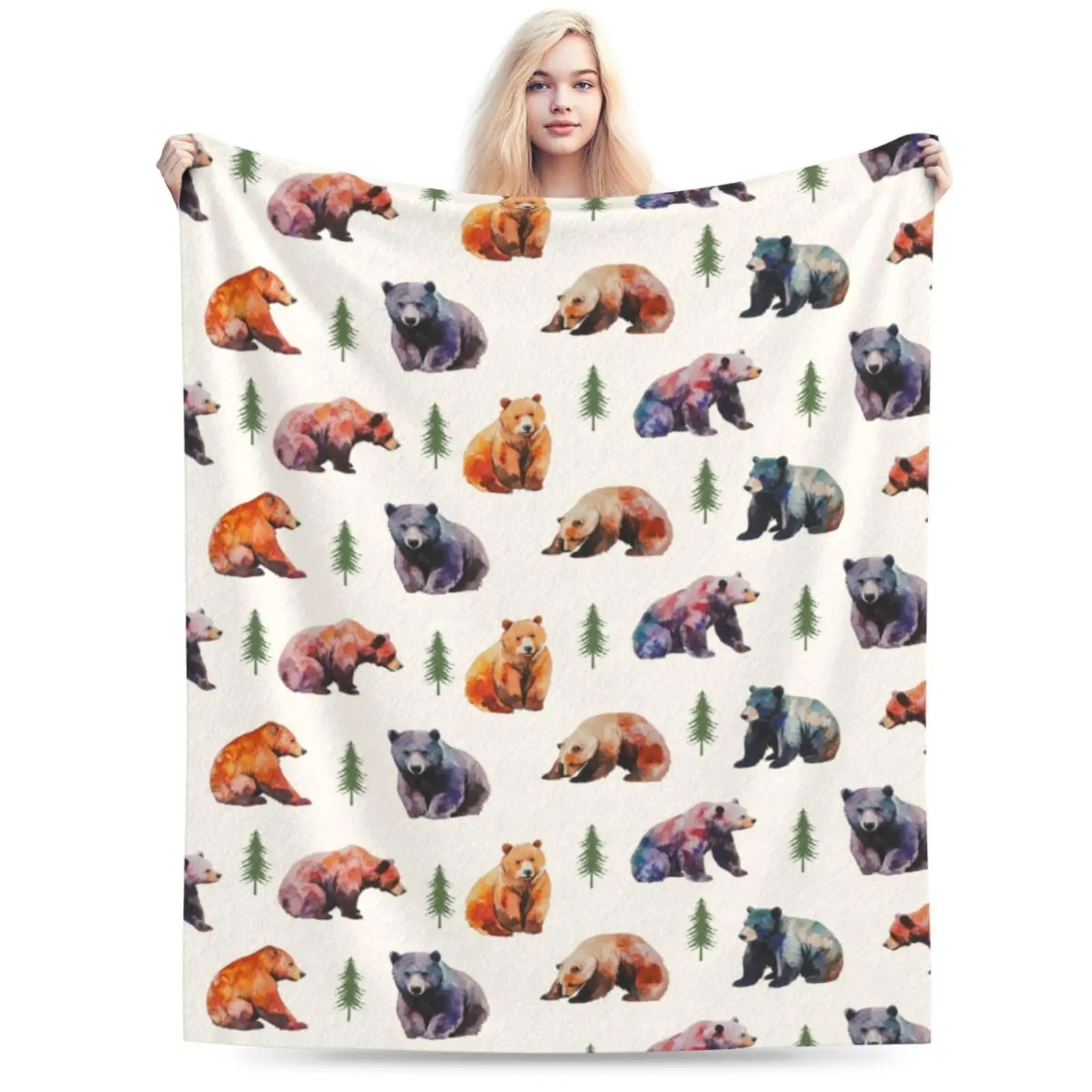 Bear Blanket Wild Animal Fleece Throw Blanket Super Soft Warm Cozy Fuzzy Plush Bears Stuffed Animal Blanket Gifts for Girls Boys Kids Room Decor 40X50