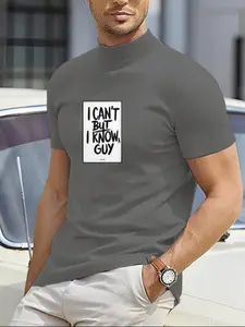 One-piece men's short-sleeved turtleneck, interesting letter pattern printing, simple and fashionable, slightly elastic and machine washable, turtleneck