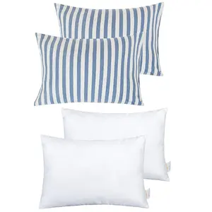 2 Pack Cotton 13" x18" Pillows with Toddler Organic Cotton Pillowcases, Soft Kids Crib Pillows for Sleeping with Envelope Closure Baby Travel Pillow in Daycare Preschool, Blue Striped