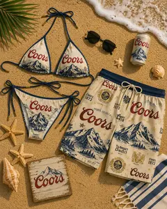Coors-Inspired Couple Swimwear Set Featuring a Stylish Bikini and Men’s Beach Shorts, Designed for Summer Vacations, Poolside Days, and Tropical Getaways