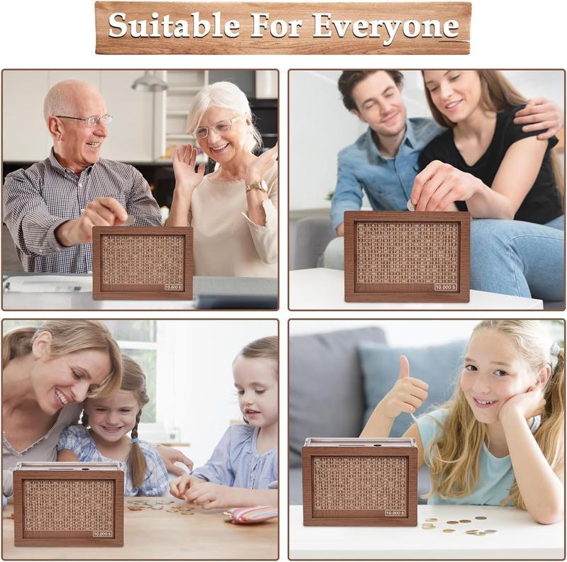 Wooden Cash Money Saving Box,Piggy Bank for Kids & Adults,10000 Savings Challenge Box,Coin Bank Toys Gift for 3-12 Year Old Boys & Girls (10000 Dollar)