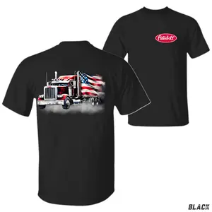 Official Peterbilt American Hauler Tee, Durable Unisex Cotton T-Shirt, Bold Truck & Flag Graphic for Road Trips & Everyday Wear, Comfortable Sport Design