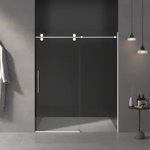 56-60" x 72" Frameless Shower Door, 10mm Thick Tempered Safety Glass, Double Side Easy-Clean Coat, Chrome Finish, Built-in Buffer, Sliding Glass Enclosure for Tub or Walk-In Shower, Space-Saving Design