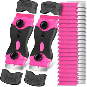 Razor Blade Scraper Tool Kit - 2Pack Pink & Black Razor Scrapers with 40 Extra Blades for Glass Top Stove, Window, Cooktop, Oven, Floor Cleaning