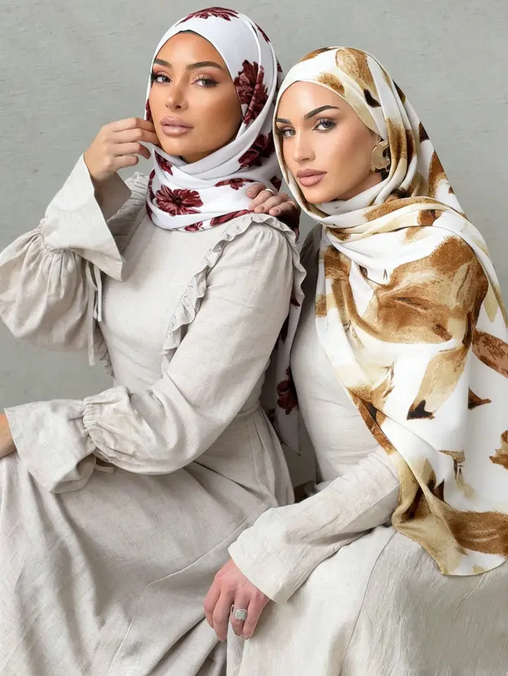 New Print Floral Chiffon Hiajb Printed Hijab Scarf Headscarf Veil Oil Painting Style Muslim Fashion Hijabs for Women Turban