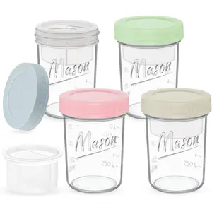 16 oz Overnight Oats Containers with Lids, 4-Pack Leak-Proof Wide Mouth Mason Jars & Separate Compartments for Fruits/Nuts, Airtight Glass Jars for Chia Pudding, Yogurt, Parfait and Salad