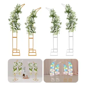 2 Pack Wedding Arch Stands White Gold Steel Tube 2.1m and 1.9m Height for Birthday Party Ceremony Opening Decoration