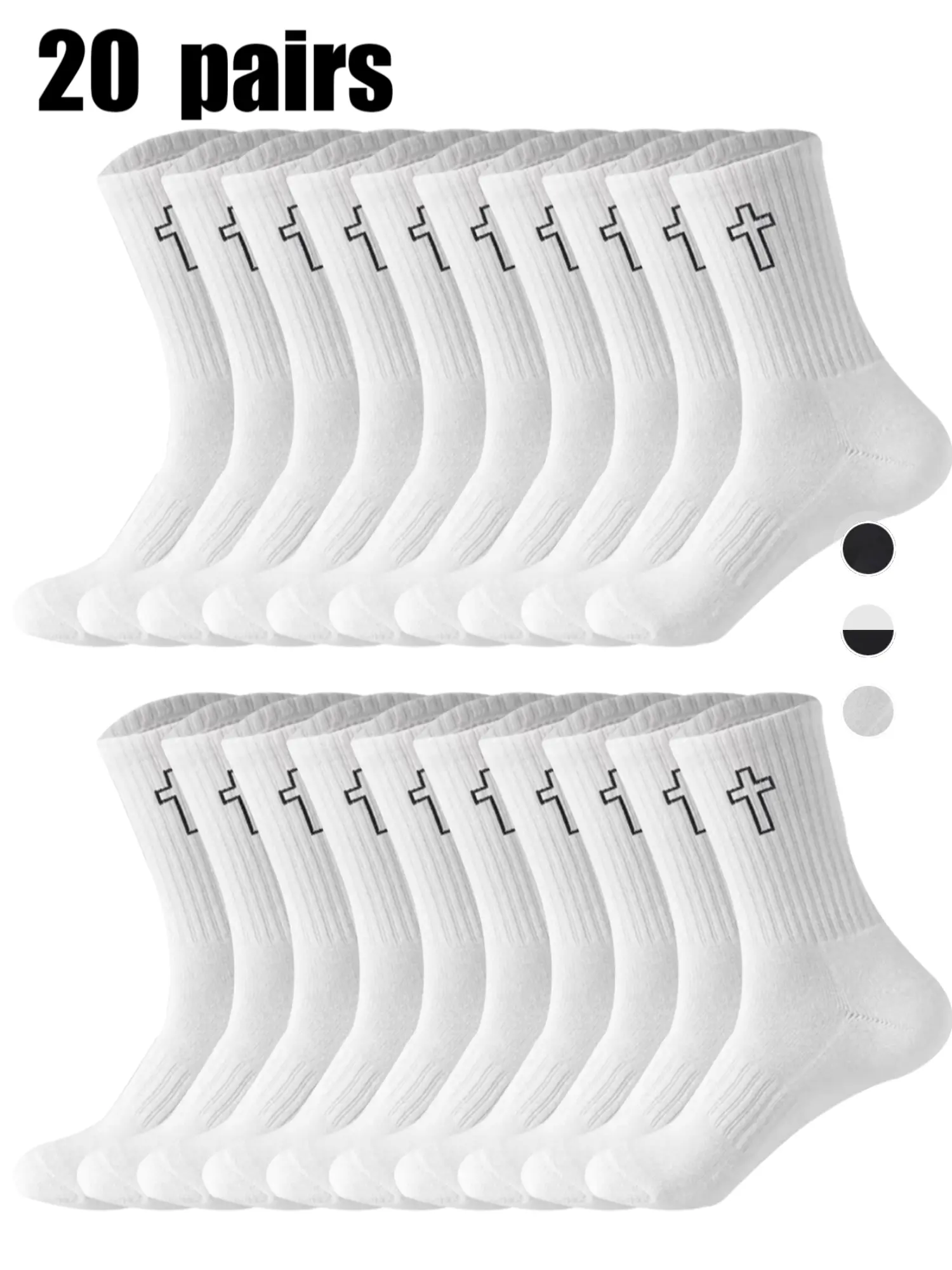 Men's Cross Print Crew Socks, Fitted Casual Comfy Breathable Mid-calf Socks for Daily Wear, Men's Socks for All Seasons, Breathable Fabric Socks Set