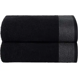 Ultra Soft 2 Pack Oversized Bath Towel Set, 28x55 inches, 100% Cotton, Large, Absorbent, Quick Dry, Lightweight, Ideal for Gym, Travel, Camp, Pool - Black