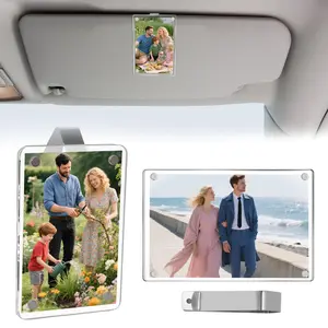 2 PCS Vertical Car Sunshade Photo Frame Clip - Acrylic Snap Clip Universal Fit for Cars, Holds 6*9 Photos, Random Color - DIY Customizable Car Decor, Perfect Present for Couples, Family, Pet Memorabilia