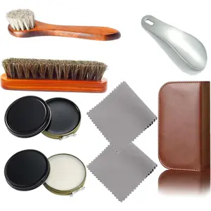 Complete Shoe Care Kit with Black and White Shoe Polish -  for  and Travel Use - Includes Brushes, Polishes, Cloths, Horn, and Leather Box - Ideal  for Leather Shoe Lovers