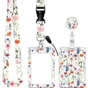 Badge Reels Retractable with Carabiner Reel Clip, ID Name Tag Work Badge Holder Belt Ferrule, Identity ID Badge Holder Cover Case for Office Work Nurse Teacher Student Gifts(Boho Flower)