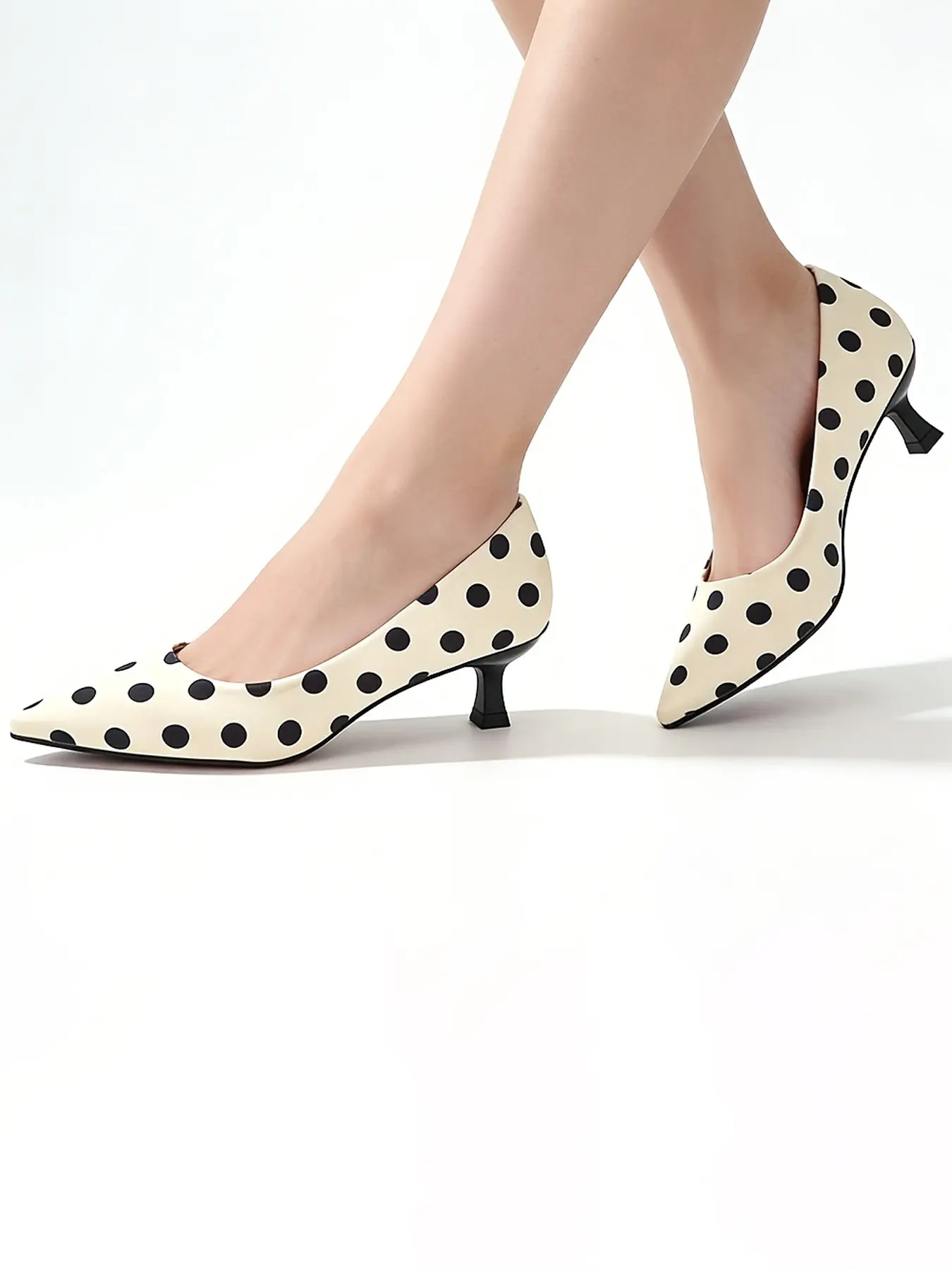 Women Black White Polka Dot Heels Retro Vintage Pumps Faux Leather Comfortable Slip On Party Date Night Shoes 2026 Fashion Trending Y2K Aesthetic Cute Walkable Soft Sole Ladies Footwear Classic Pattern Office Work Dressy Elegant New Arrival Hot Pick