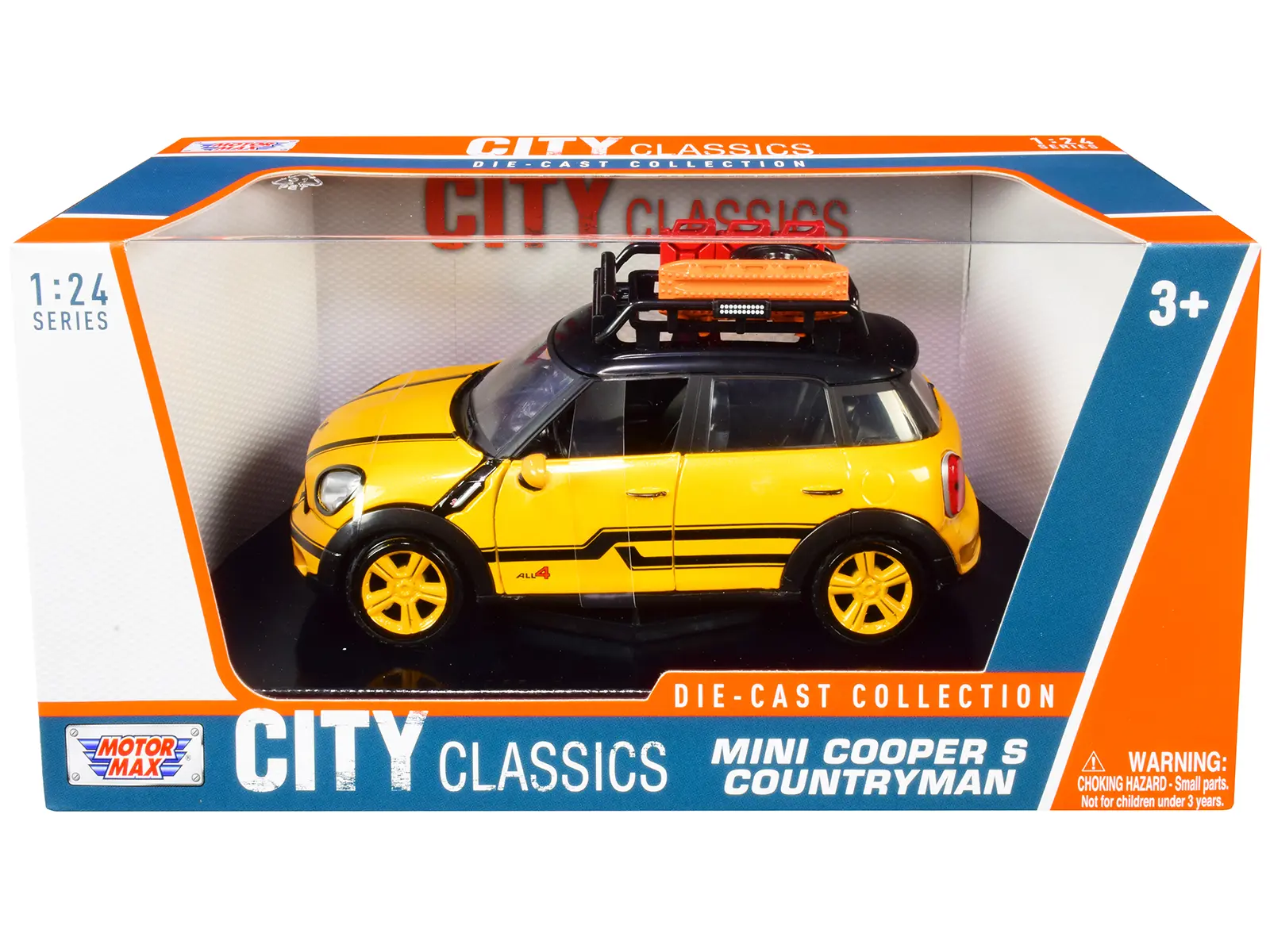 Mini Cooper S Countryman with Roof Rack & Accessories Yellow Metallic & Black "City Classics" 1/24 Diecast Model Car by Motormax