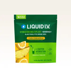 Liquid I.V. Hydration Multiplier +Energy - Yuzu Pineapple - Hydration Powder Packets | Electrolyte Powder Drink Mix | Convenient Single-Serving Sticks | Includes Approx. 100mg of Natural Caffeine | 1 Pack (14 Servings)