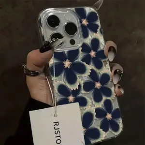 Floral Phone Case 1 piece Feather and floral printed blue pattern phone case, waterproof, shockproof, drop-proof, scratch-resistant, compatible with iPhone 17/16/15/14/13/12/11. It is the perfect holiday gift for friends, family, or yourself.
