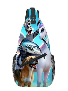 Unicorn Cat & Fish Pattern All-Over Print Chest Bag
