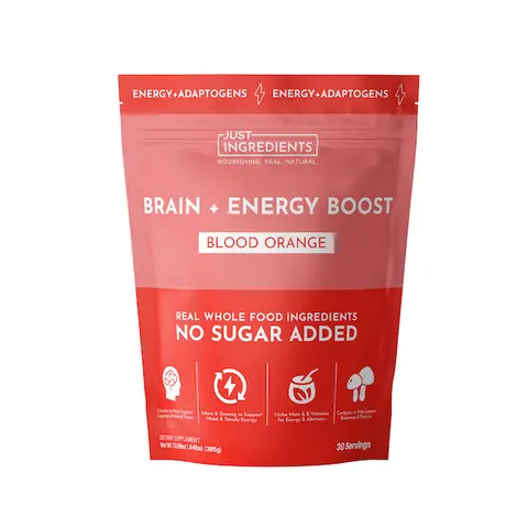 Just Ingredients Brain + Energy Boost Powder - 30 Servings - Supports Focus & Clarity - 100mg Caffeine from Yerba Mate - Adaptogens & Nootropics - No Sugar Added