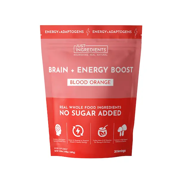Just Ingredients Brain + Energy Boost Powder - 30 Servings - Supports Focus & Clarity - 100mg Caffeine from Yerba Mate - Adaptogens & Nootropics - No Sugar Added