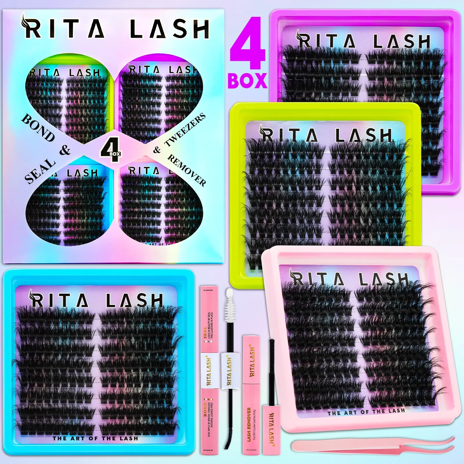 RITALASH 544PCS 4 Styles Upgrade Cat Lash Clusters, WaterProof Lashes Eyelash Clusters Extensions for Beginners and Proficient, DIY at Home Easily, Easy Apply Natural Look for Makeup Cosmetic Lash Clusters Volumized False Eyelashes, DIY False Eyelashes