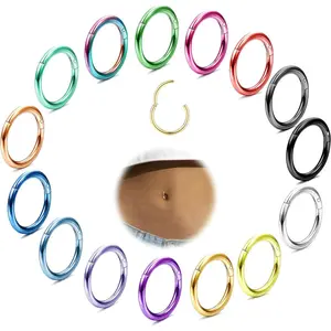 Florideco 15PCS 316L Surgical Steel Navel Rings, Colorful Hoop Clicker Segment Hinged Seamless Belly Piercing Jewelry, Available in 8mm, 10mm, 12mm