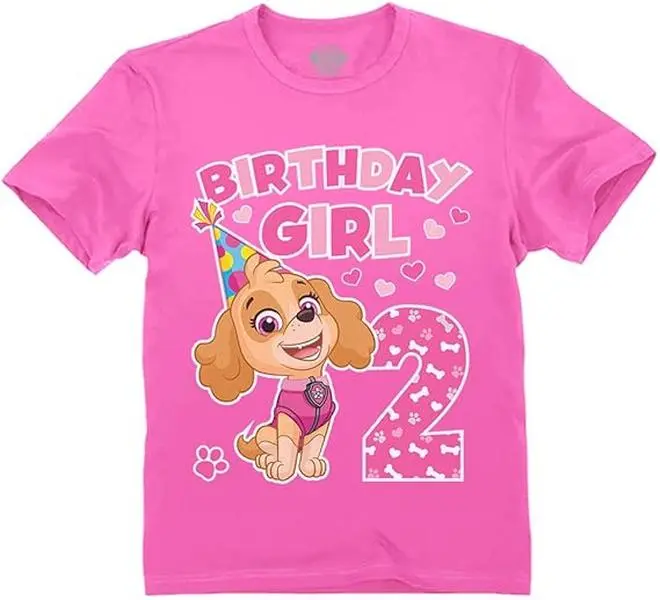 Paw Patrol Skye 2nd Birthday Girl Shirt for Toddlers - Time Flies I'm 2 Tee for Two-Year-Old Girls