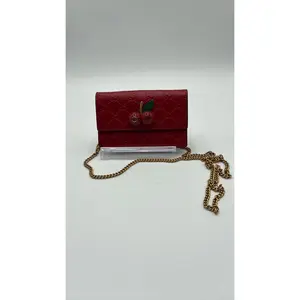 Pre-owned GUCCI Leather Luxury Bags & Accessories GG Supreme Monogram Mini Cherry Chain Bag, Red Date Code: 481291203887CD