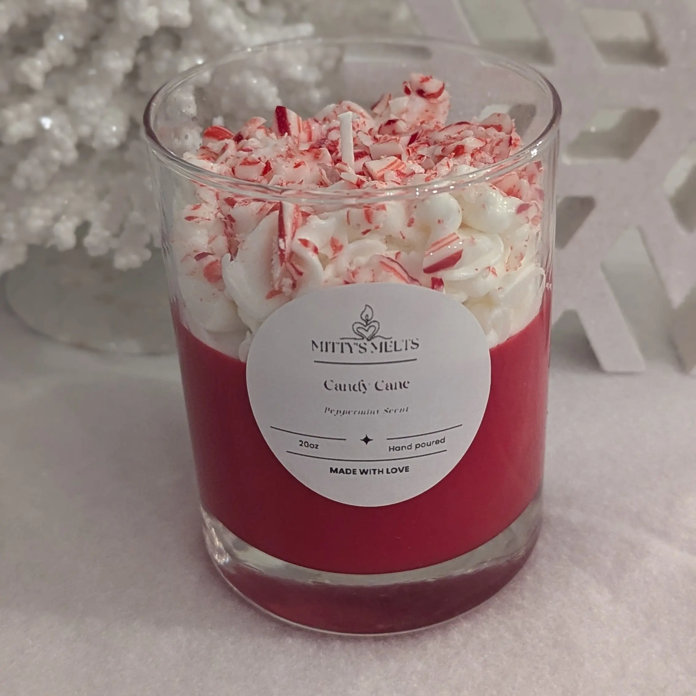 Mitty's Melts Candy Cane Candle - Peppermint Scented Household Candle Hand Poured Made with Love