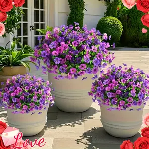 12pcs UV-Resistant Artificial Flowers | Vibrant Purple & Violet-Red Eucalyptus & Daisy Bouquet, Lifelike Artificial Flower Plastic All-Weather Outdoor/Indoor Decor for Weddings, Father'S Day, Home, Garden, Office - No Maintenance Faux Floral Arrangement