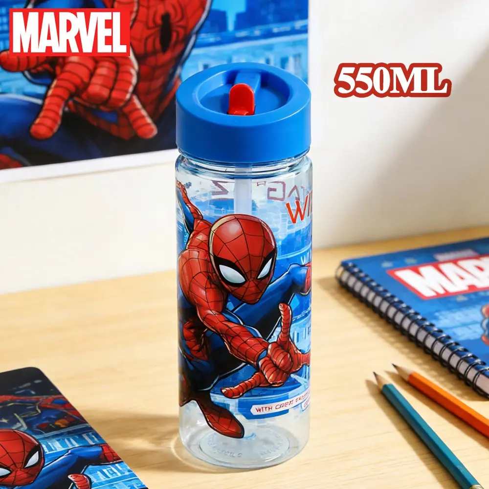 Marvel Spider-Man 550ML Straw Bottle, Water Bottles, Travel Water Bottle, Blue Color, Portable & Durable Design, Ideal for Daily Use & Gifts, Recycled Material, Reusable