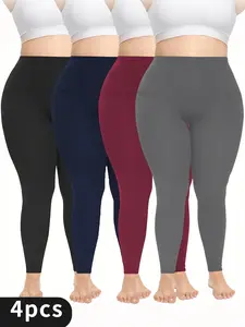 4pcs High-Waisted plus size Yoga Leggings with Pocket for Women - Quick-Dry, Breathable, and Butt Lifting - Perfect for Fall & Winter
