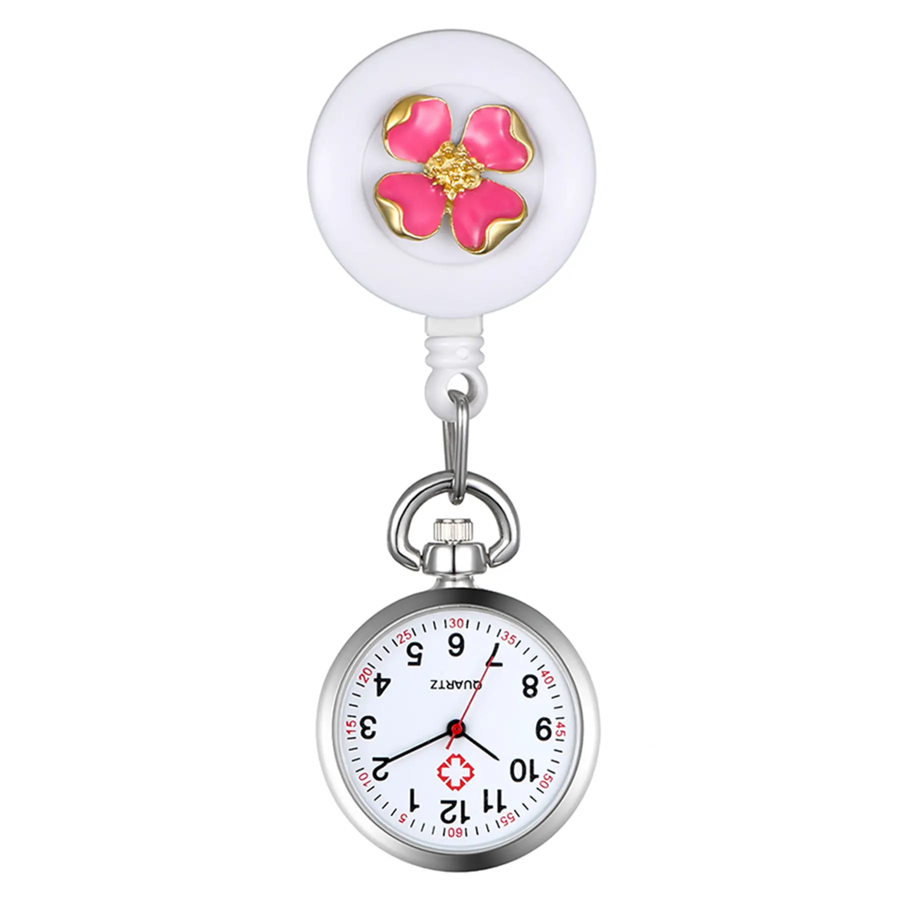 OIDEA Handcrafted Enamel Painted Flower Petal Nurse Watch for Women - Pin-on Pull-Up Retractable, Quartz, 4 Colors, 1ATM Water Resistant, Graduation/Healthcare Hero Gift Option