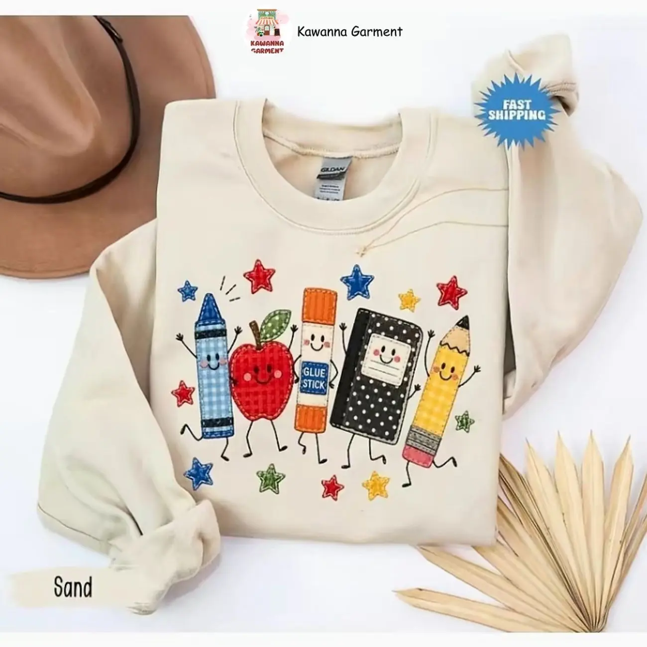 Back To School Sweatshirt, Apple Pencil Notebook Graphic Shirt, Doodle School Teacher Sweater, Cute Teacher Gift, Full Size, Soft Cotton