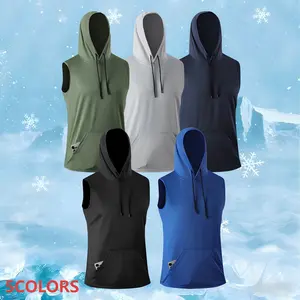 Men’s Summer Ice Silk Quick-Dry Cooling Breathable Casual Versatile Comfortable Hooded Sleeveless T-Shirt with Kangaroo Pocket for Running & Fitness