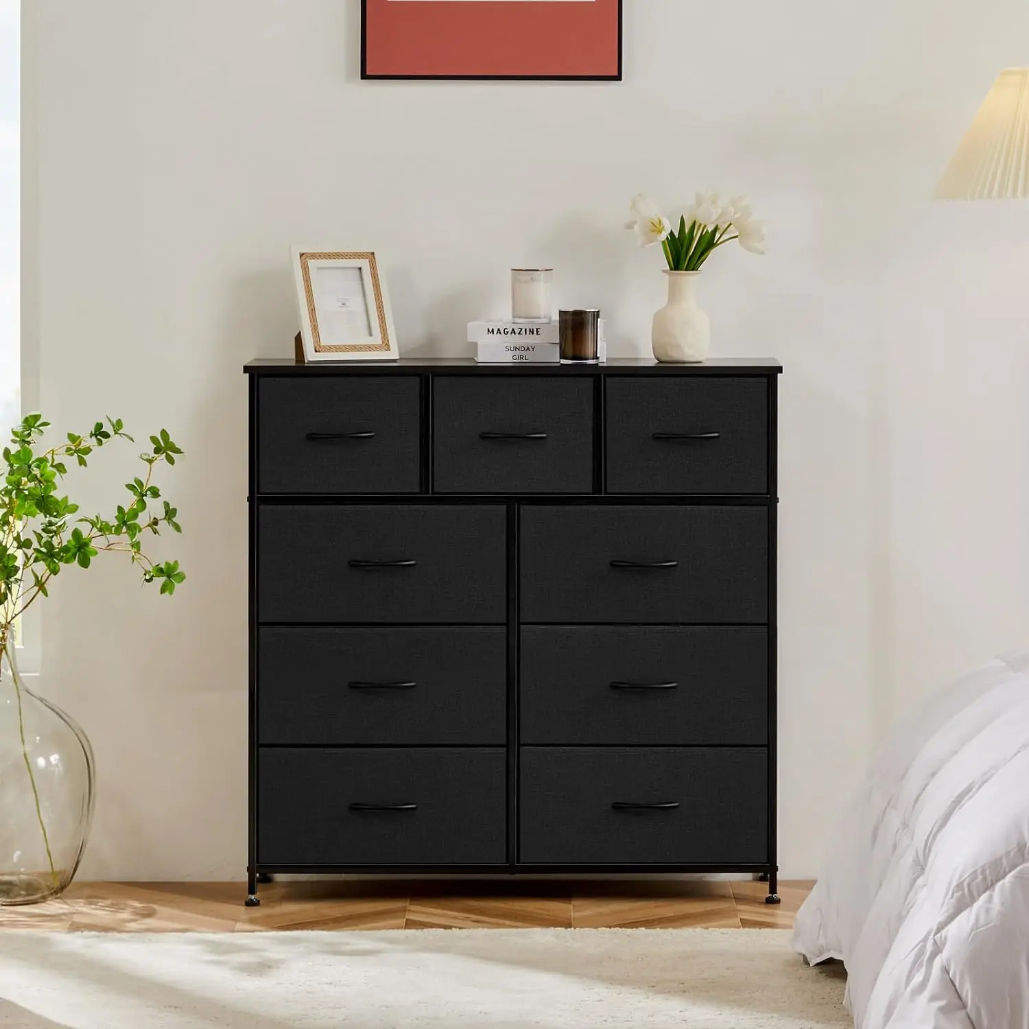Black 9-Drawer Dresser with Wood Top and 5 & 7 Drawers, Steel Frame for  Bedroom, Hallway, Living Room, Closet & Dorm Furniture Cabinets Springtok  Organizational Multifunction Organizing storage cabinets drawer dresser -  TikTok Shop