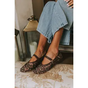 DOLCE VITA Women's Roslyn Leopard Mesh Leather Ballet Flats - Padded, Comfortable Everyday Walking Shoes