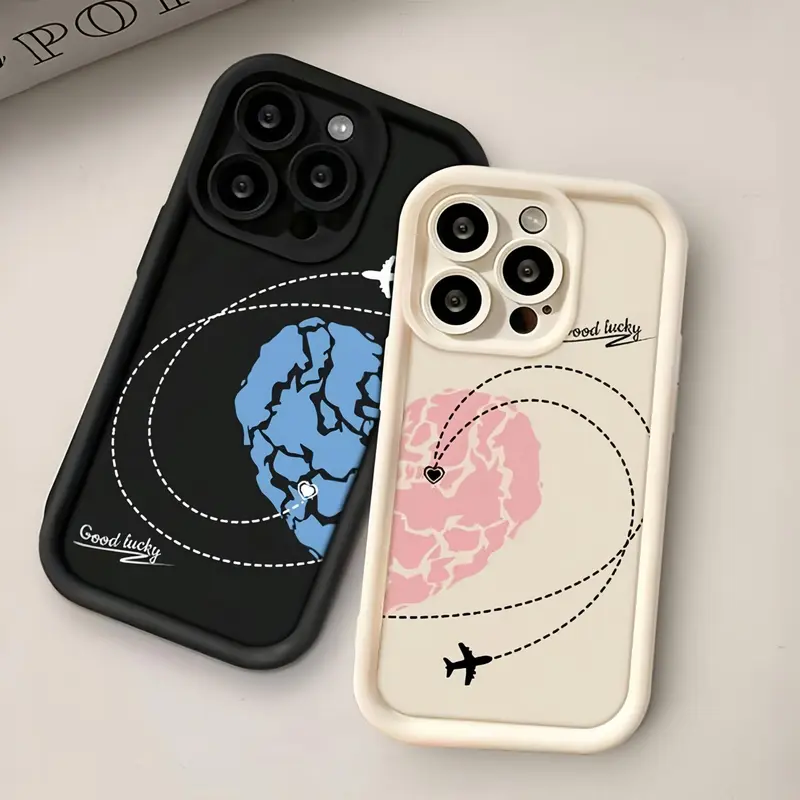 Cute Couple Love Heart Shockproof TPU Smartphone Case - Durable Travel-Themed Protection Accessory for iPhone 11-16, iPhone 12 Mini, Lovers Gift Phone Accessories, Cellphone, Casing