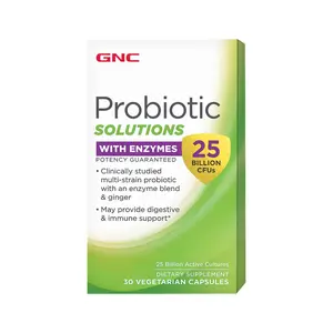 GNC Probiotic Solutions with Enzymes - 25 Billion CFUs, 30 Capsules, Fitness Edible