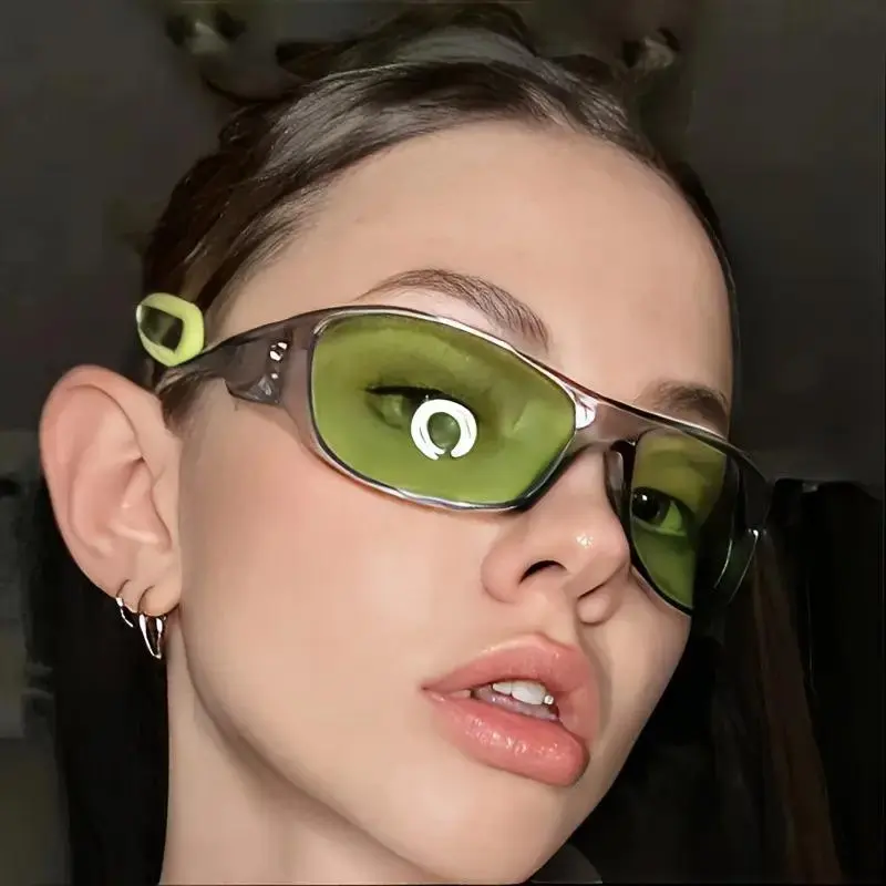 Women's Vintage Unisex Green Translucent Wrap-Around Modern Trendy Sunglasses - Tinted Lenses, Metal Hinges, Contrast Colors, Lightweight Durable Frames, Sun Protective Sunglasses, Funky Unique Accessories, Festival & Outdoor Sports Eyewear, Accessories F