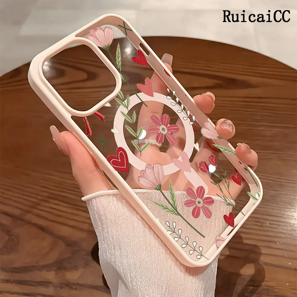 Premium Magnetic Phone Cases for iPhone11/12/13/14/15/16//17/Air/promax/Plus Valentine Floral Heart y2k cased MagSafe Ready, Anti-Fall, Springtok and Ultra-Thin Design | Perfect for Everyday Use Screen Protector Resistance Smartphone Aesthetic