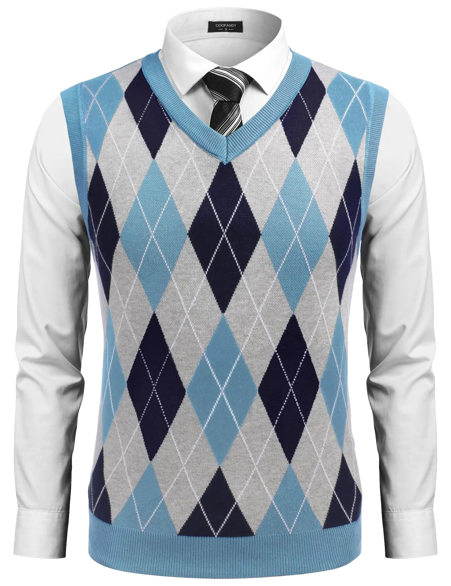 COOFANDY B Men's Sleeveless V Neck Pullover Sweater Slim Fit Casual Argyle Sweater Vest