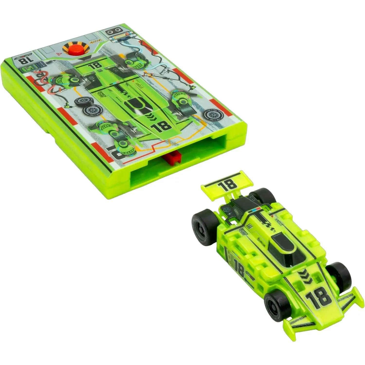 Original Speed Card Racer Neon Green Flat Car Racer Pocket Size Racecar Launcher with Real Rubber Tires for High-Speed Racing Load Launch Race