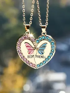 1 Pair Butterfly Heart Shaped Pendant Necklace, Fashion Jewelry for Party, Daily Clothing Decor, Trendy All-match & Exquisite Jewelry for Birthday Gift without Box, Heart Design Necklace