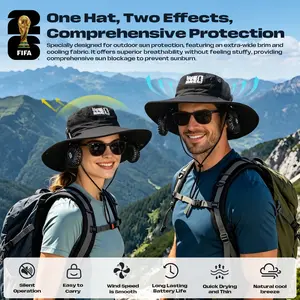 2026 FIFA World Cup Officially Licensed 2-in-1 Fan Hat, Wide Brim Sun Protection Bucket Hat with Detachable 3-Speed Neck Fan for Stadium, Fishing & Outdoor Use