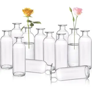 Set of 12 glass bud vases clear small flower vases decorative glass bottles floral vases for home decor wedding reception party