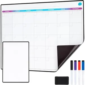 Dry Erase Weekly Extra Thick  Calendar for Refrigerator: 17x13 Two Week Planner and 6x9 White Board, 4 Fine Tip Markers and Eraser. Stain Resistant. Shipped Flat. (Monthly Planner)