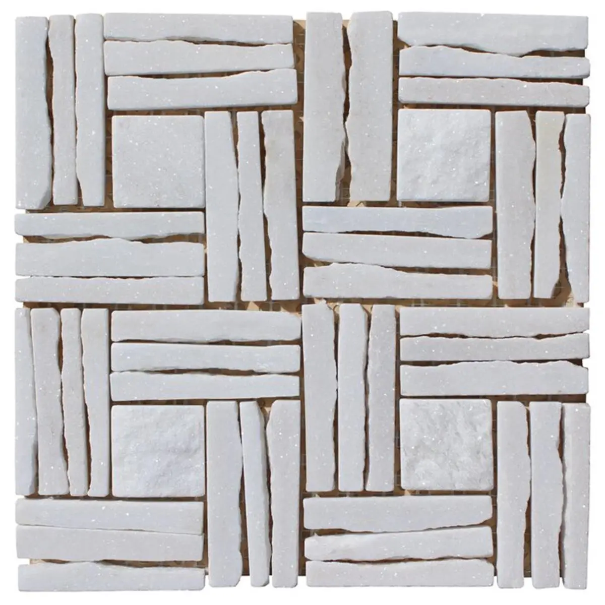 212 MAIN Intrend Tile Quartzite Basketweave Interlocked Linear Mosaic - White Natural Stone Aquatic Fitness Surface Tile, Waterproof, Mesh-Backed, Submersible