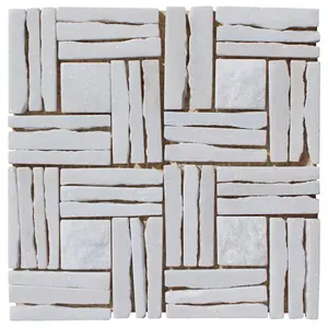 212 MAIN Intrend Tile Quartzite Basketweave Interlocked Linear Mosaic - White Natural Stone Aquatic Fitness Surface Tile, Waterproof, Mesh-Backed, Submersible